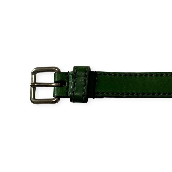 Prada Green Slim Leather Belt, Silver tone  buckle,  Size 90/36\